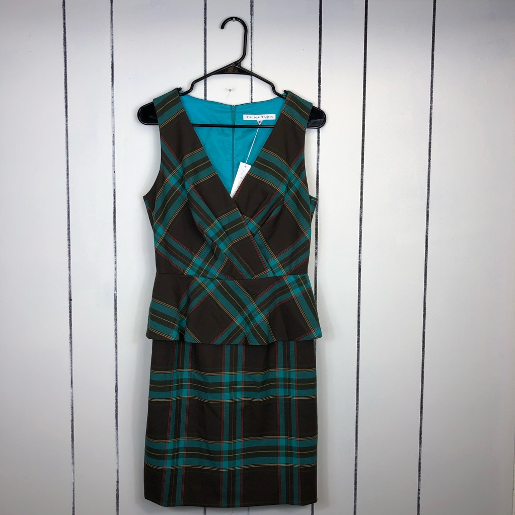 Nwt Trina Turk Plaid Check Peplum Dress Sz 6